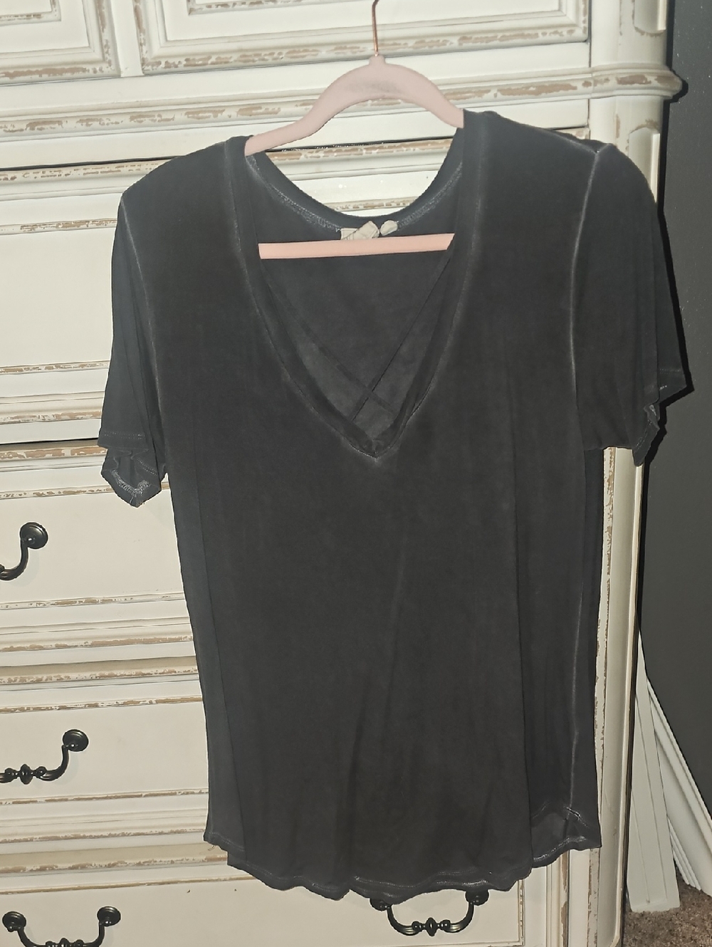 White Crow Dark Grey V-Neck Short Sleeve Top